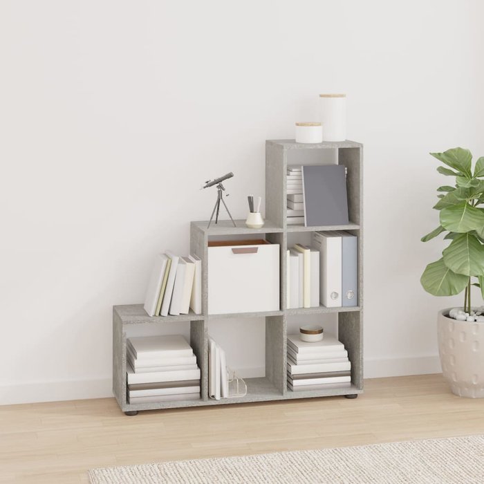 Estantería de escalera gris hormigón de 107 cm, madera de ingeniería. - pangivo