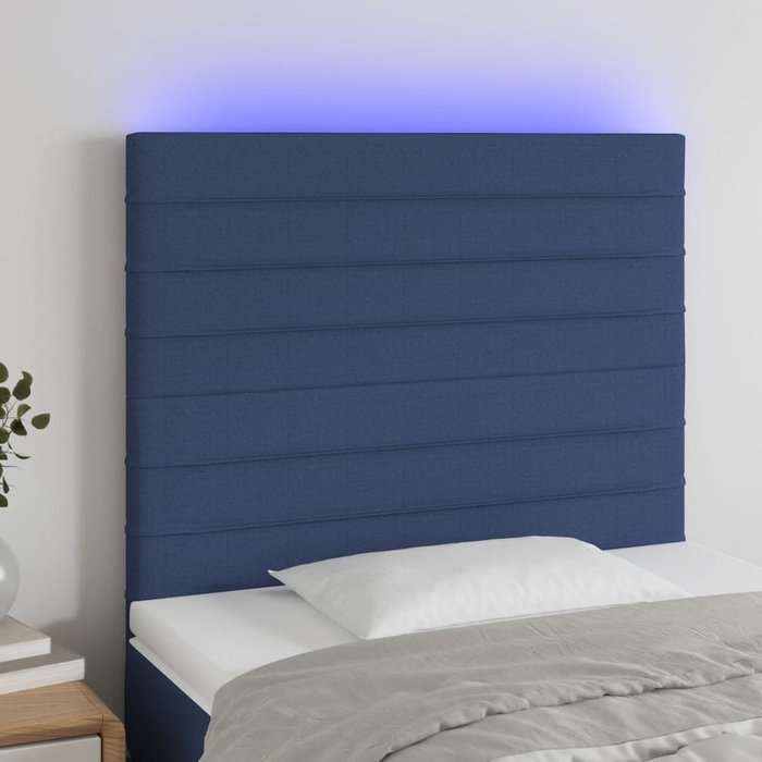 Maison exclusive - cabecero con luces led tela azul 90x5x118/128 cm