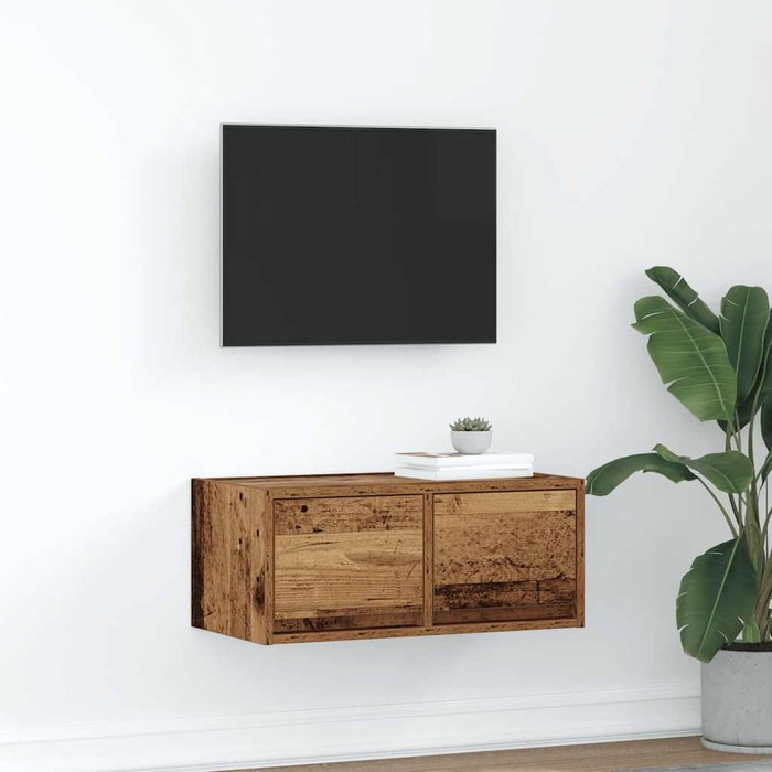 Mueble de tv en madera envejecida, 60x31x25,5 cm, madera de ingeniería