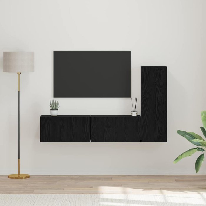 Conjunto de mueble de tv 3 pcs roble negro madera contrachapada