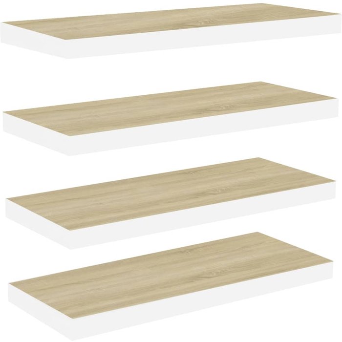 Estante flotante pared 2 uds mdf roble y blanco 60x23,5x3,8 cm