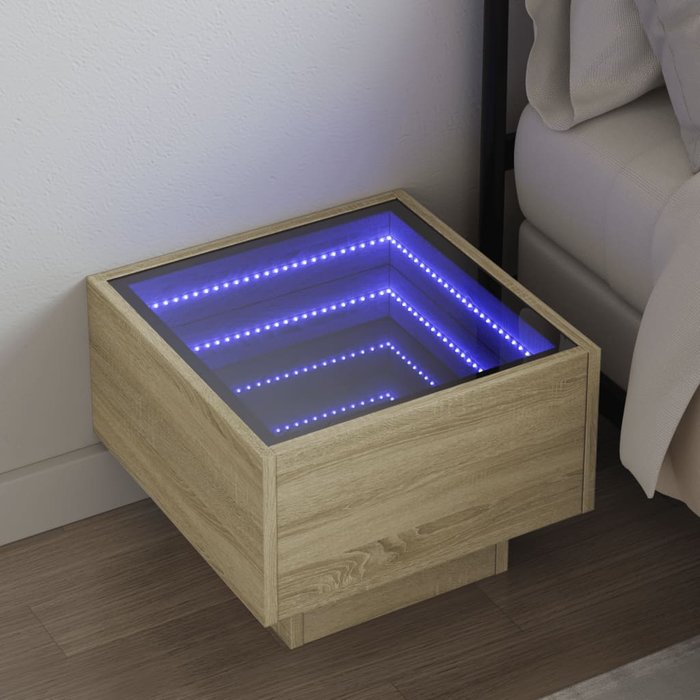 Maison exclusive - mesita de noche con infinity led roble sonoma 40x40x30 cm