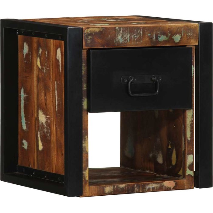 Mesilla de noche multicolor 40x35x40 cm madera maciza reciclada