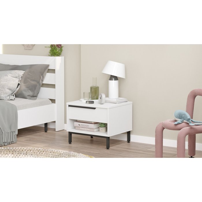 Mesita de noche on14-w blanco 54x43x45 cm