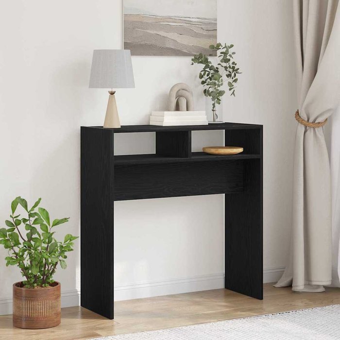 Mesa consola, roble negro, 78 x 30 x 80 cm, madera de ingeniería.