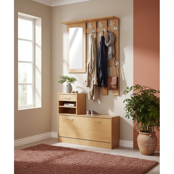 Essenza mueble recibidor 3 en 1 - perchero zapatero espejo 90cm
