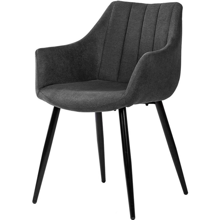 Silla nola con reposabrazos, patas negras y asiento gris oscuro.