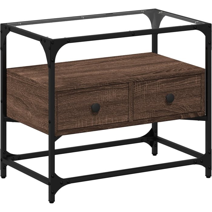 Mueble tv cristal y madera laminada roble marrón 60x35x51 cm - comfortxl