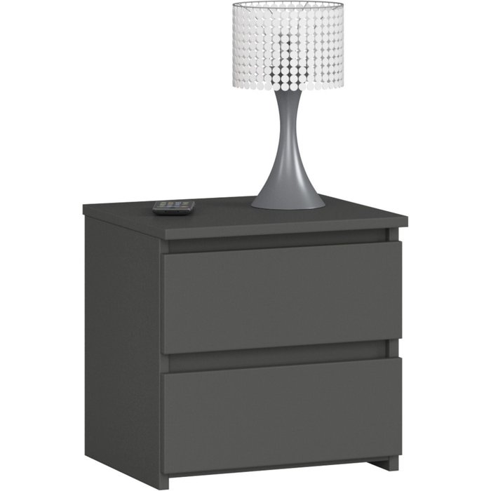 Mesita de noche: 2 cajones, gris grafito, 40 x 40 x 35 cm