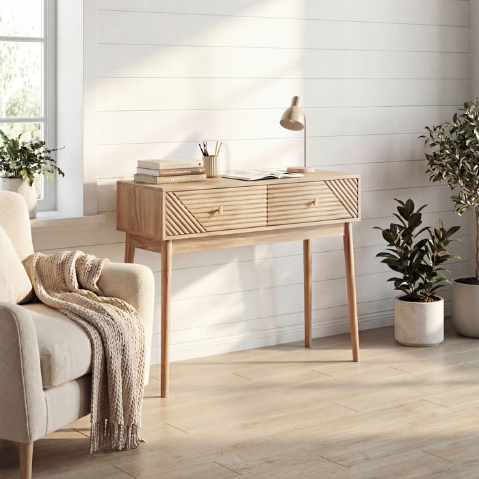 Escritorio con 2 cajones, mdf y aglomerado, color roble