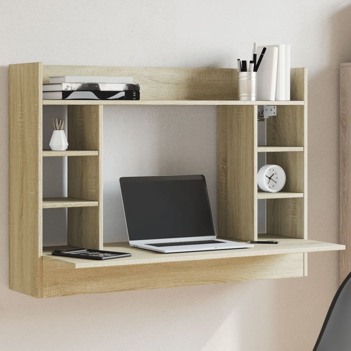 Escritorio de pared roble sonoma 105x48x75 cm madera contrachapada