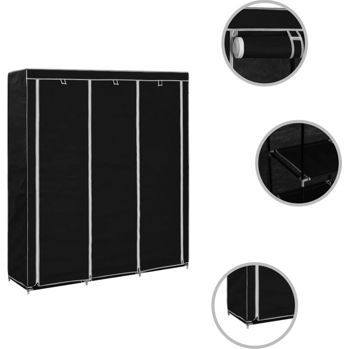 Armario con compartimentos y varillas tela negro 150x45x175 cm - comfortxl