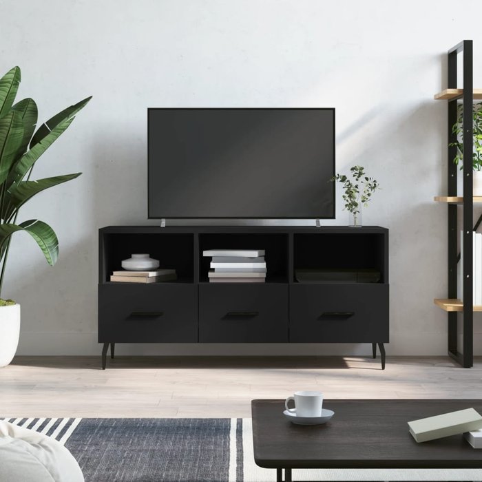 Mueble de tv madera de ingeniería negro 102x36x50 cm