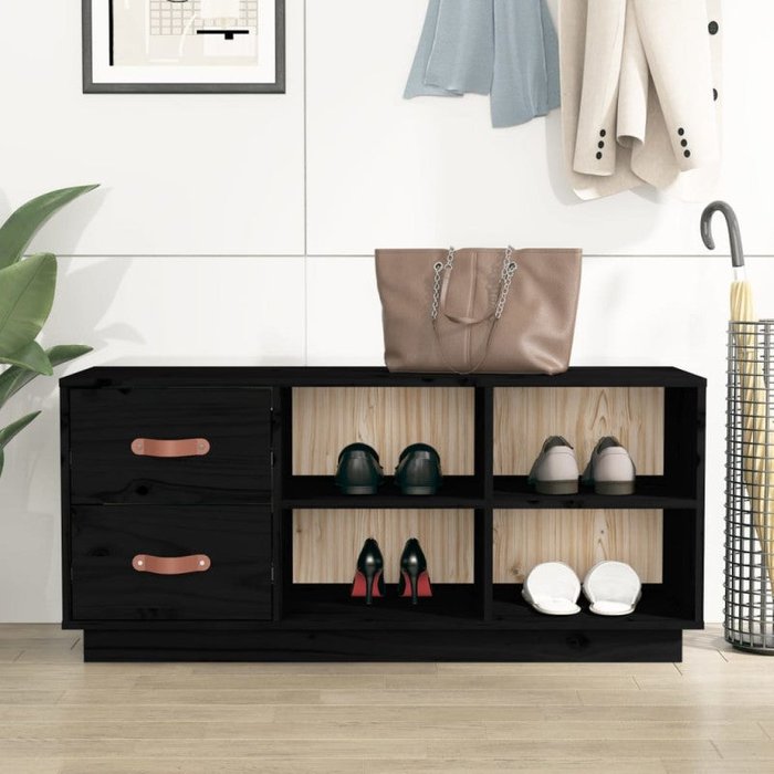 Zapatero madera maciza de pino negro 100x34x45 cm vidaxl