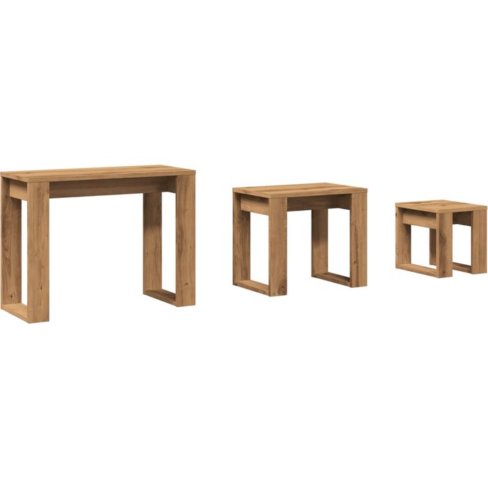 Mesas apilables 3 uds madera de ingeniería roble artisan - comfortxl