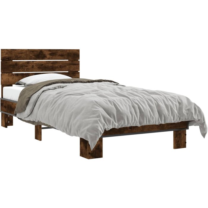 Maison exclusive - estructura cama madera ingeniería metal roble humo 75x190 cm