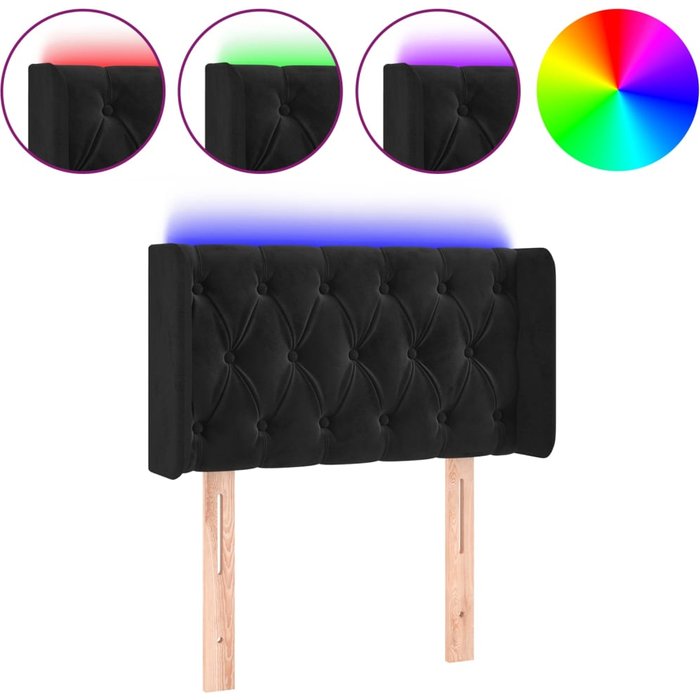 Cabecero con led de terciopelo negro 83x16x78/88 cm - comfortxl