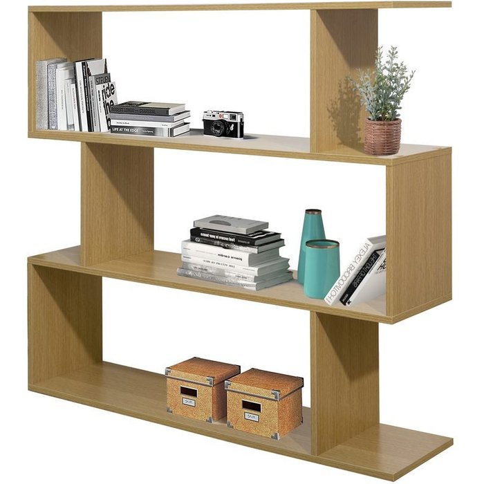 Librería zig zag con 3 compartimentos en roble natural 110x97 cm