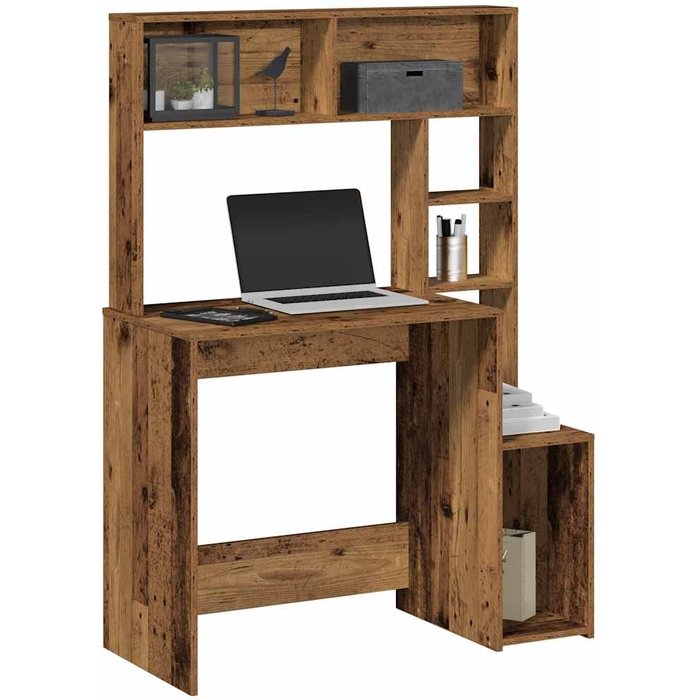 Escritorio con estantes, madera envejecida, 100x45x140 cm, madera de ingeniería.