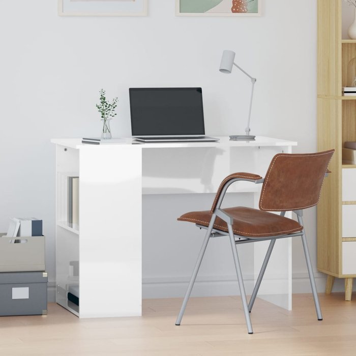 Maison exclusive - escritorio madera contrachapada blanco brillante 100x55x75 cm