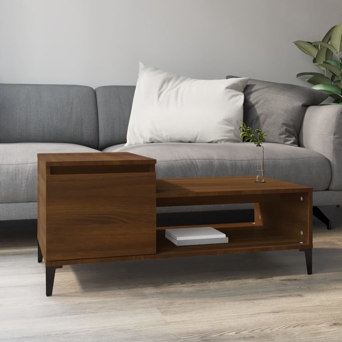 Mesa de centro roble marrón 100x50x45 cm madera contrachapada