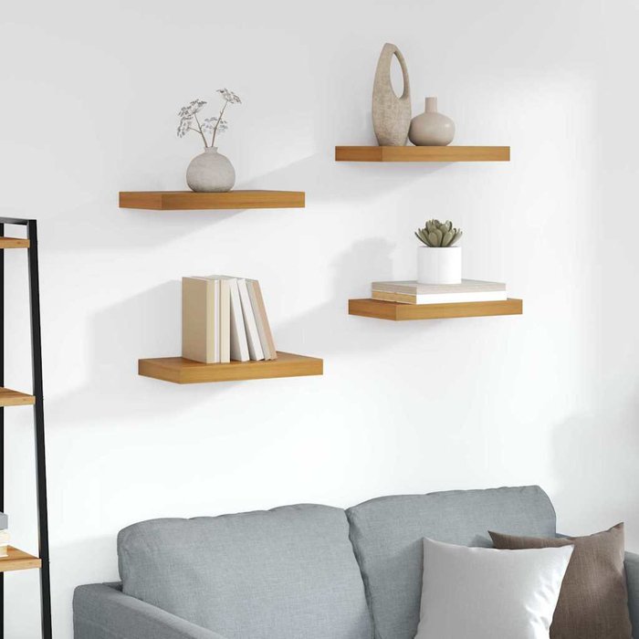Estantería de pared, 4 piezas, marrón, 40 x 23,5 x 4 cm, madera de ingeniería.