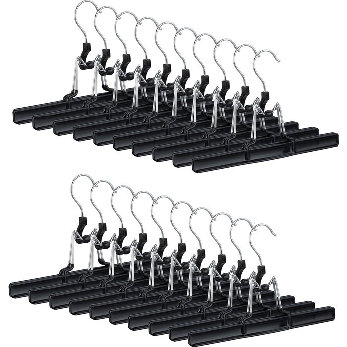 Pack de 60 perchas pantalones y faldas, metal y pvc, 15.8 x 26 x 3 cm, negro