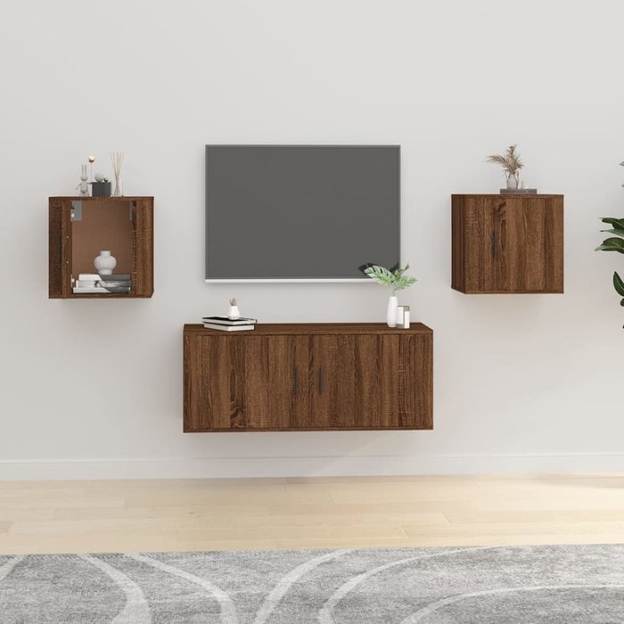 Muebles de tv de pared de 2 piezas, roble marrón, 40x34,5x40 cm