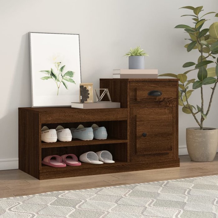 Zapatero de roble marrón 100x42x60cm de madera contrachapada