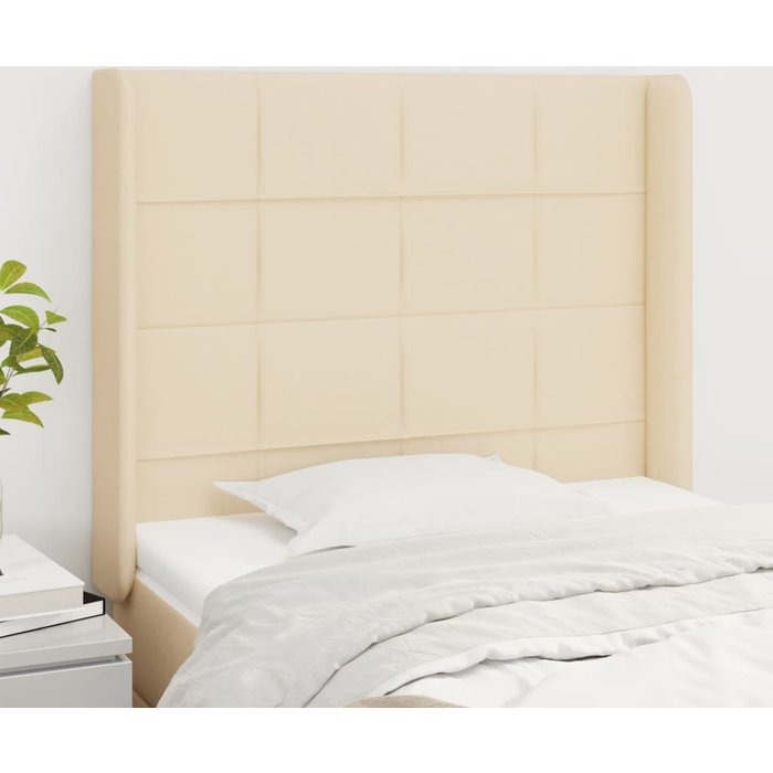 Cabecero con orejas de tela color crema 83x16x118/128 cm - comfortxl