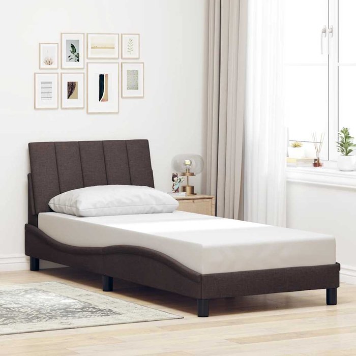 Estructura de cama sin colchón hanko tela marrón oscuro 90x200 cm