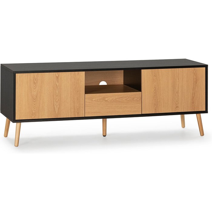 Mueble tv apolo 1 puerta 2 cajones, color negro/madera
