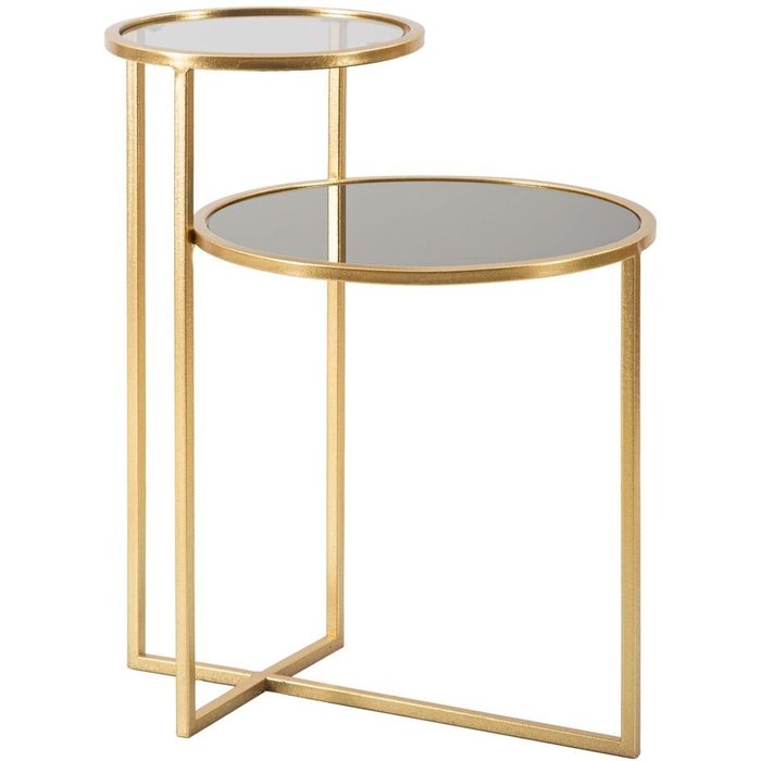 Mesa de café de metal dorado con 2 estantes de vidrio ahumado mohana