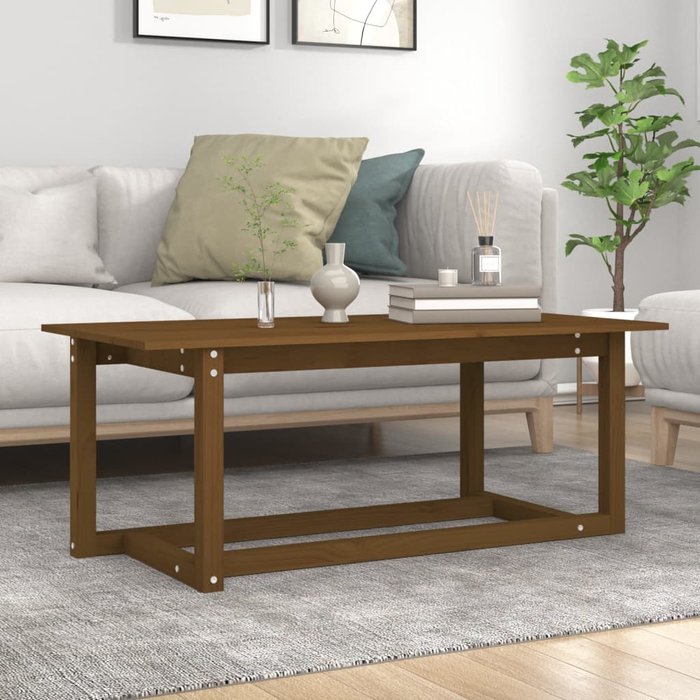 Mesa de centro, color miel, 110x55x45 cm, madera maciza de pino.