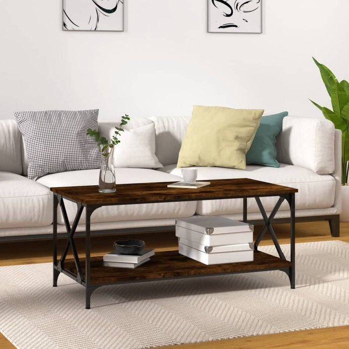 Mesa de centro roble ahumado 100x50x45 cm madera contrachapada y hierro