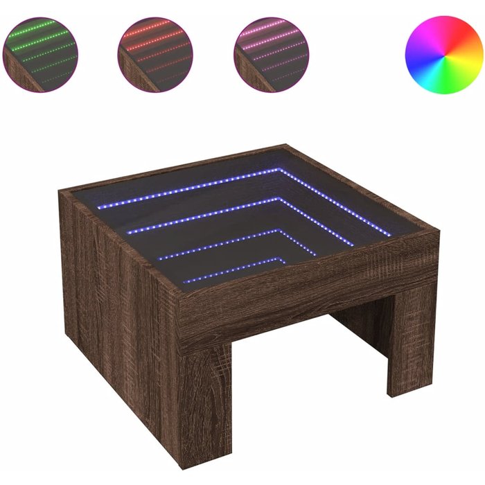 Mesa de centro con led infinity roble marrón 50x50x30 cm - comfortxl