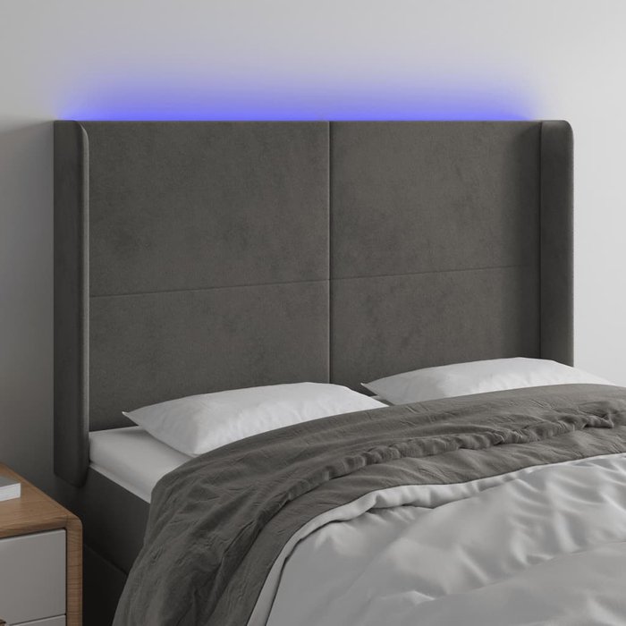 Cabecero con led de terciopelo gris oscuro 147x16x118/128 cm