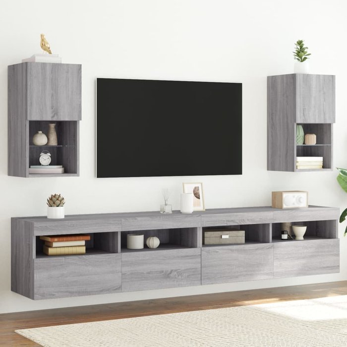 Muebles de tv con luces led, 2 piezas, gris sonoma, 30,5x30x60 cm