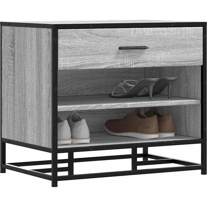 Banco de zapatos de metal y madera de ingeniería gris sonoma
