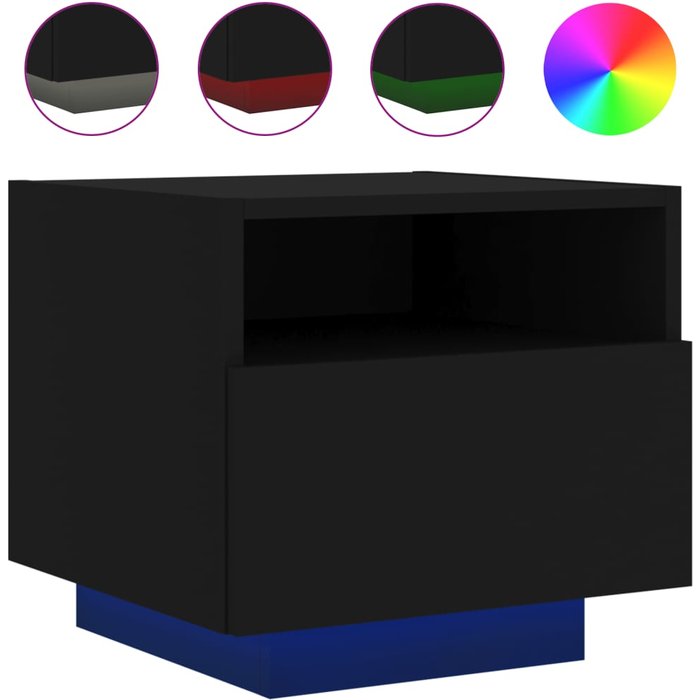 Mesita de noche | mesilla de noche con luces led negro 40x39x37 cm cfw32300