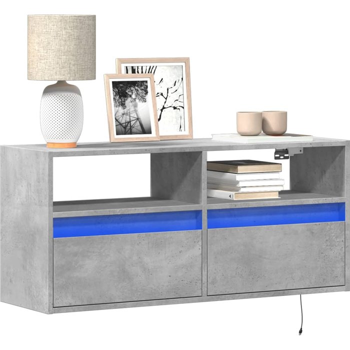 Mueble tv de pared con luces led gris hormigón 100x31x45 cm