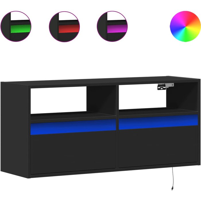 Mueble de tv de pared con luces led negro 100x31x45 cm - comfortxl