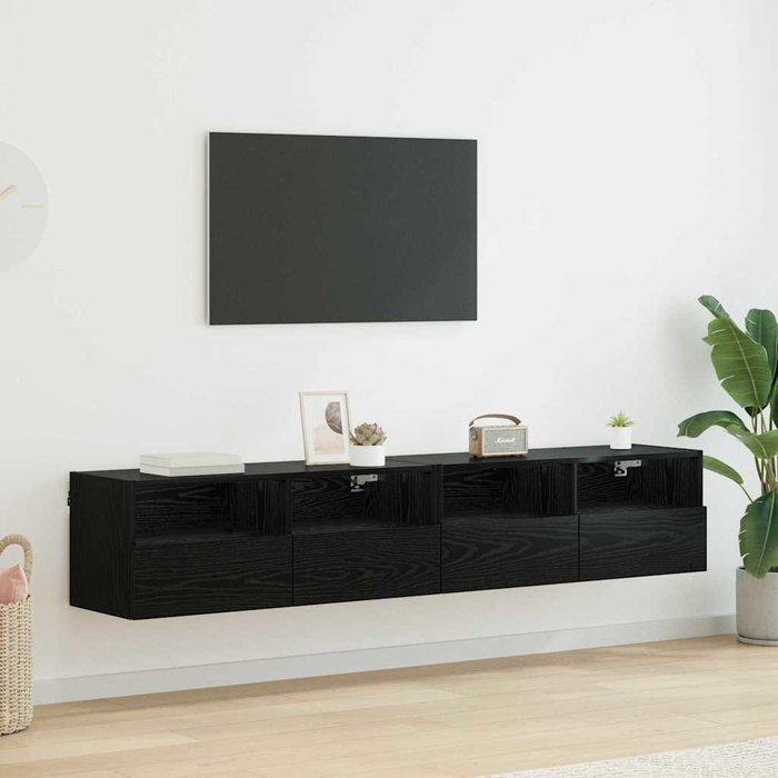 Mueble de tv de pared de 2 piezas, roble negro, 80 x 30 x 30 cm