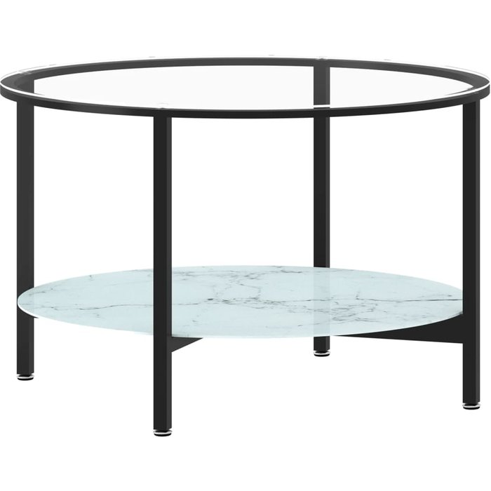 Mesa de centro 70 cm cristal templado negro y efecto mármol blanco dec032584
