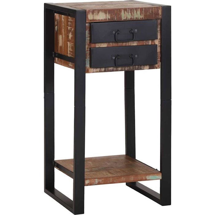 Mesa auxiliar con cajón multicolor madera sólida recuperada