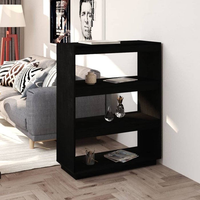 Librería/separador de ambientes negro 80x35x103 cm pino macizo