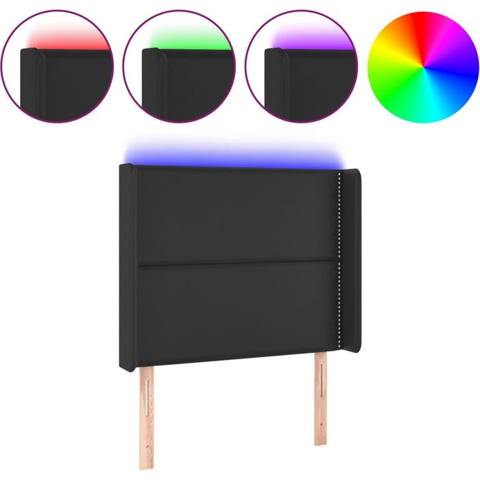 Cabecero cama - mueble cabecero con led cuero sintético negro 93x16x118/128 cm