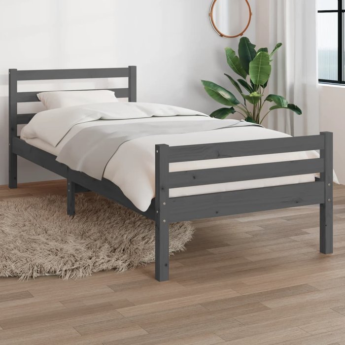Estructura de cama gris madera maciza 100x200 cm