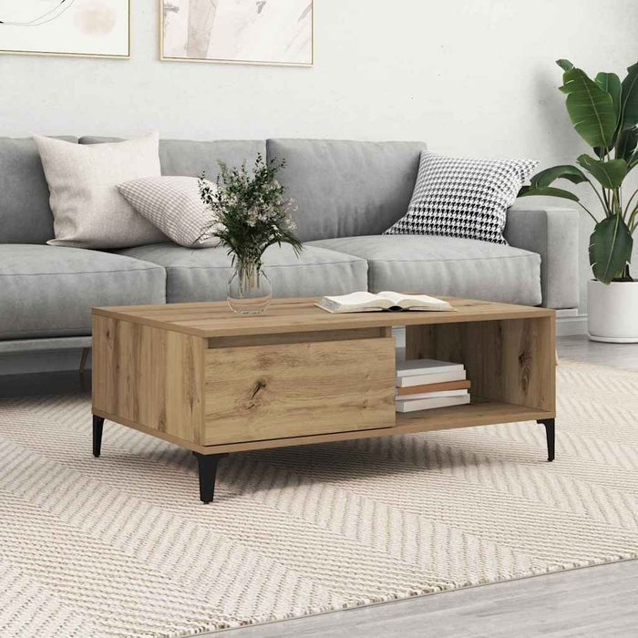 Mesa de café roble artisan 90 x 60 x 35 cm madera contrachapada