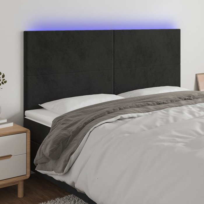 Cabecero con luces led terciopelo negro 180x5x118/128 cm